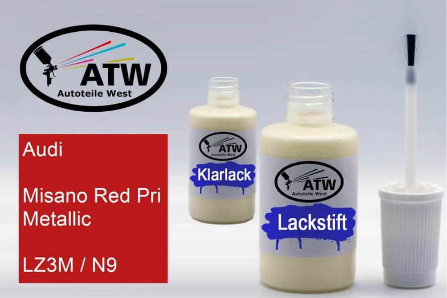 Audi, Misano Red Pri Metallic, LZ3M / N9: 20ml Lackstift + 20ml Klarlack - Set, von ATW Autoteile West.